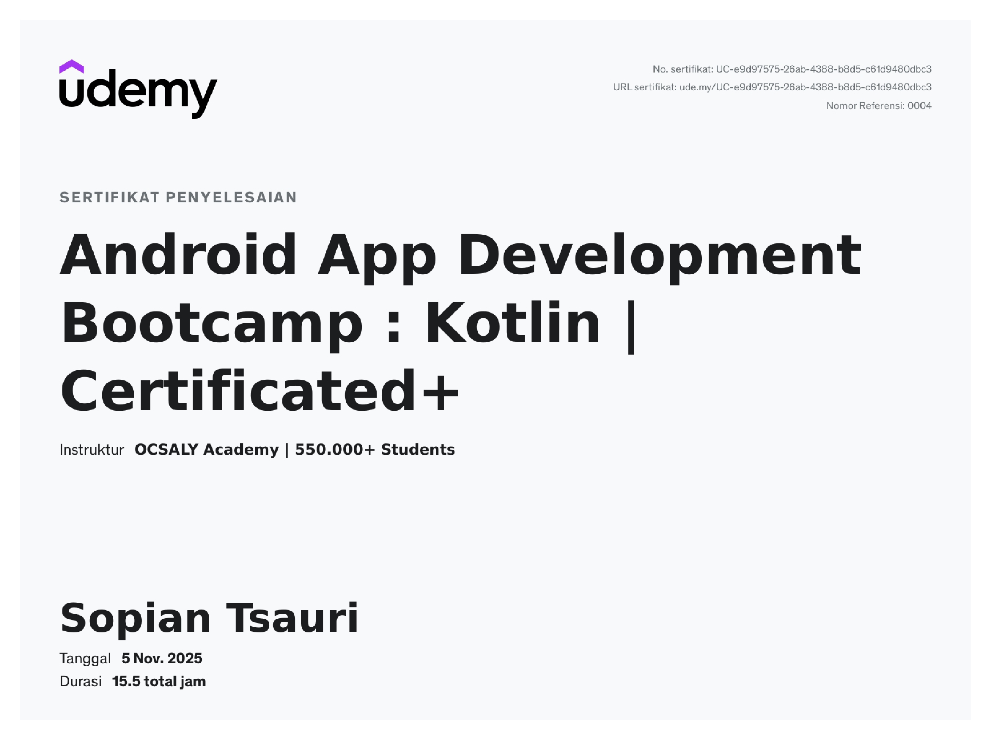 Sertifikat Udemy 3