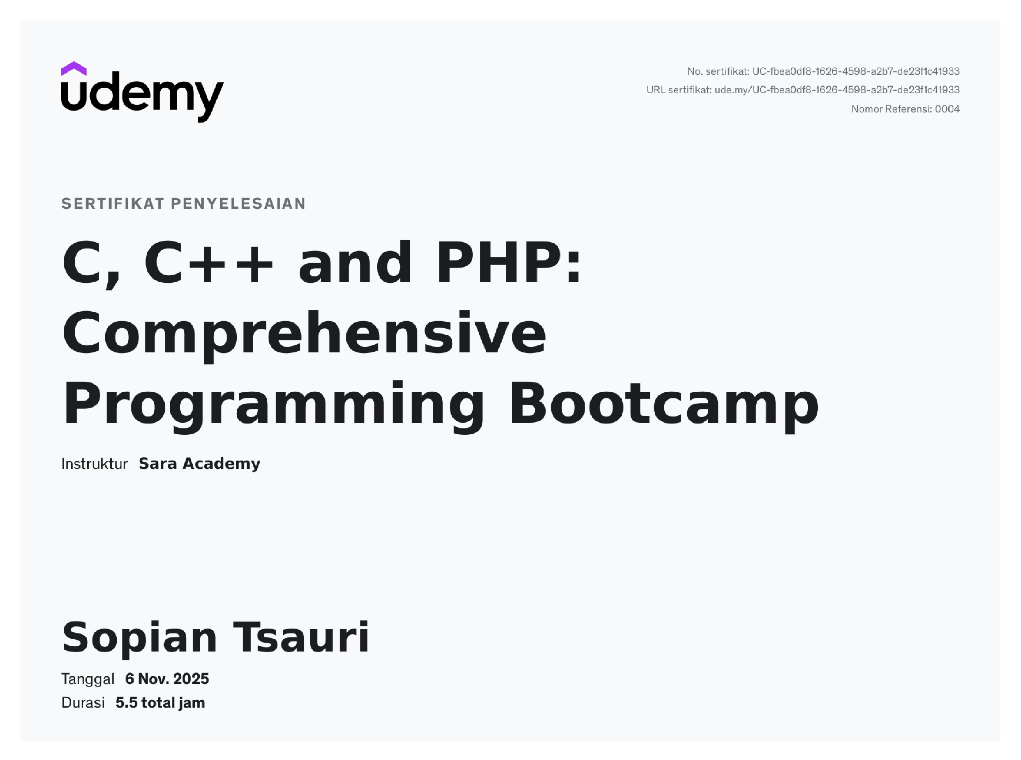 Sertifikat Udemy 5