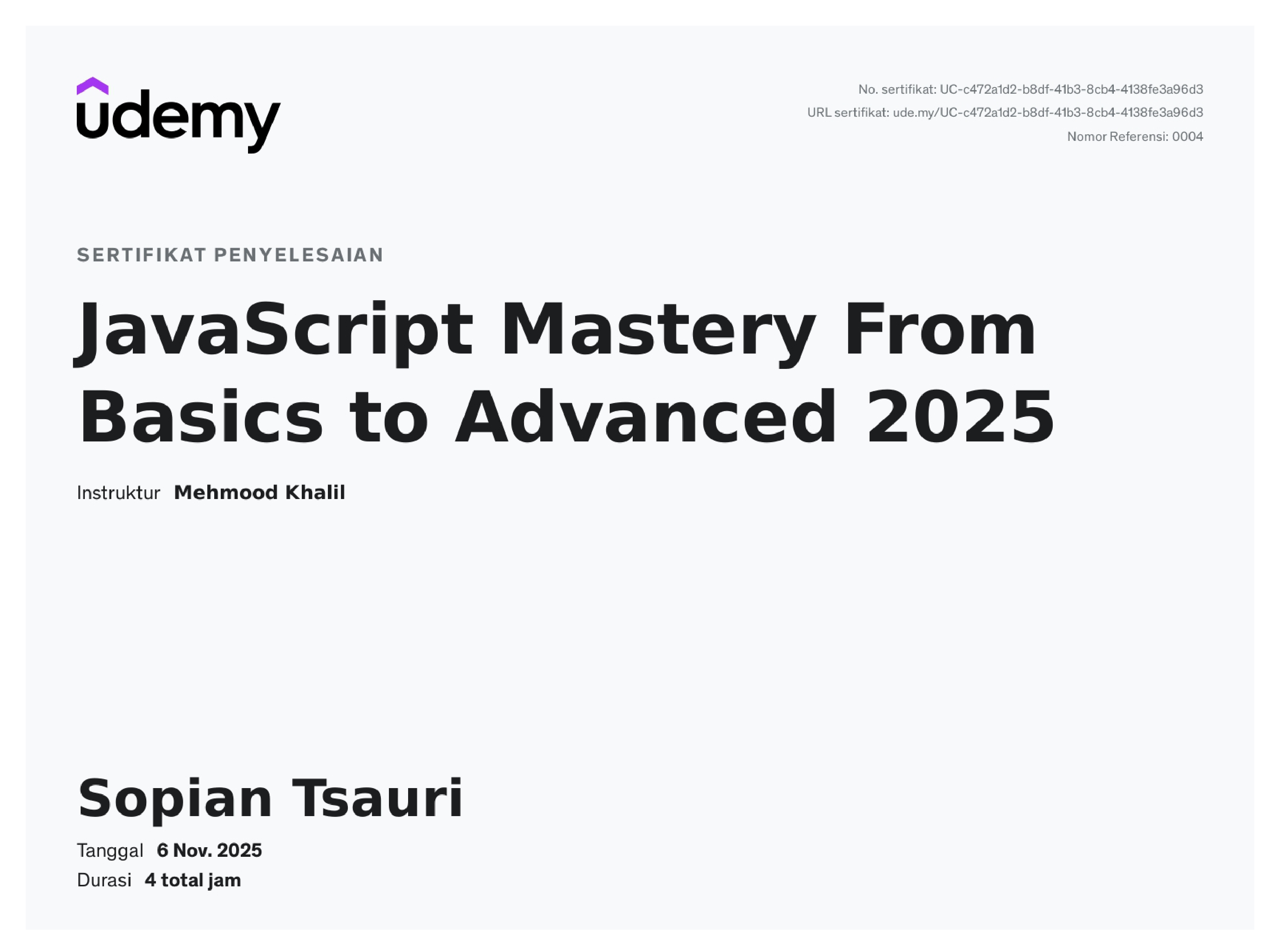 Sertifikat Udemy 6