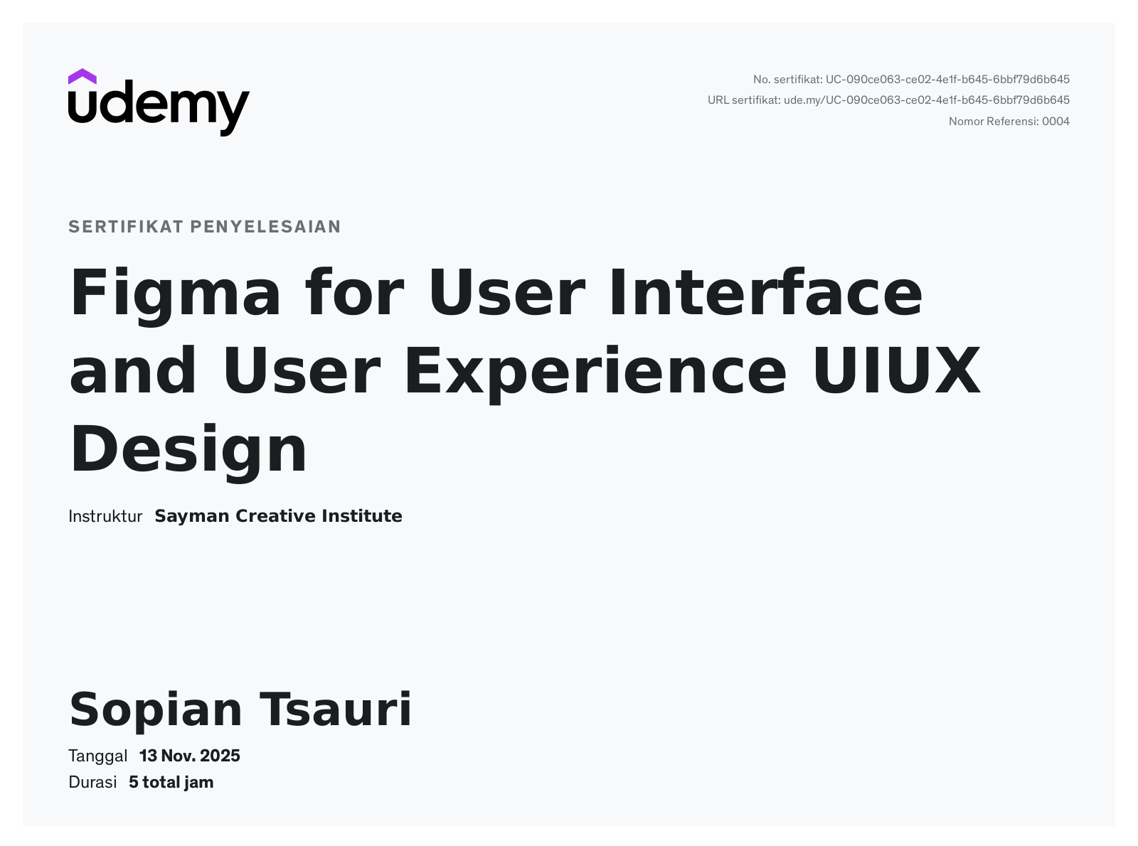 Sertifikat Udemy 9